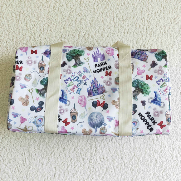 Cartoon Printed White Gym Bag