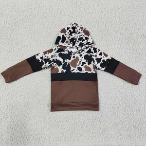 Cow Print Brown Black Boys Hoodie Top