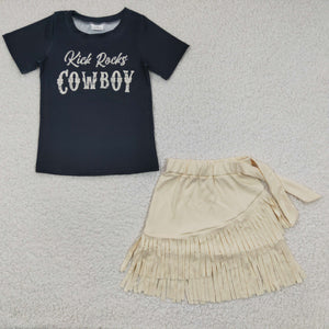 Cowboy Black Tassels Girls Skirt Sets