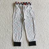 Pumpkin Black White Plaid Kids Halloween Pants