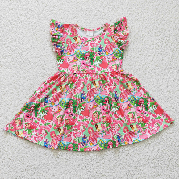 Cartoon Strawberry Princess Mini Girls Flutter Sleeve Dress