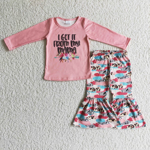 Promotional I get it from my mama Floral Pink Girls Long Sleeve+Trousers Sets
