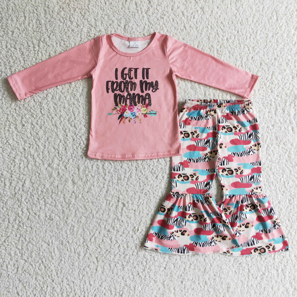 Promotional I get it from my mama Floral Pink Girls Long Sleeve+Trousers Sets