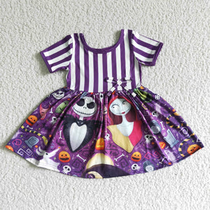 Cartoon Purple Stripes Girls Halloween Dress