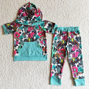 Promotional Cowboys Turquoise Kids Fall Hoodie Sets