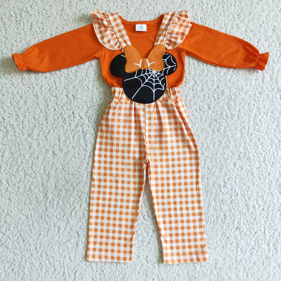 Cartoon Orange Plaid Overalls Sets Girls Halloween Outfits