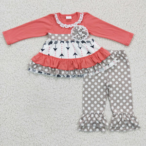Promotional Polka Dots Floral Girls Valentines Outfits