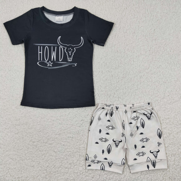 Howdy Highland Cow Black Boys Shorts Sets