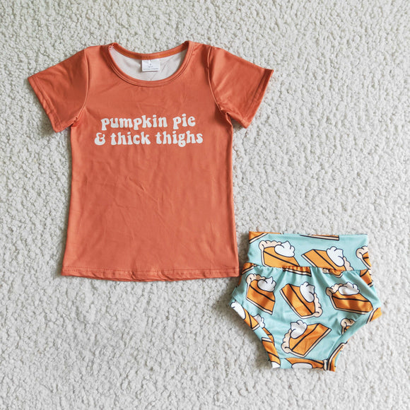Pumpkin Pie Letters Orange Girls Bummies Sets