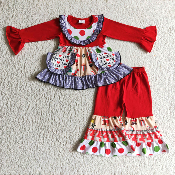 Santa Pockets Red Girls Christmas Outfits