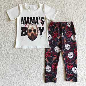 Mama's Boy Letters Cartoon Black White Boys Halloween Outfits