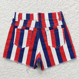 Red Blue White Stripe Denim Shorts Girls 4th of July Pant