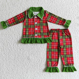 Red Plaid Green Collar Girls Christmas Pajamas