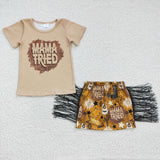 Promotional Mama Tried Beige Guitar Tassels Girls Skirt Sets