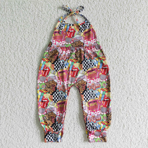Cartoon Rubik's Cube Plaid Red Girls Jumpsuit