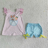 Promotional Bunny Pink Stripes Bow Girls Easter Outfits
