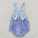 Truck Dog Blue Plaid Boys 4th of July Romper