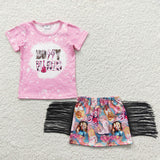 Vibes Boots Pink Tassels Girls Skirt Sets