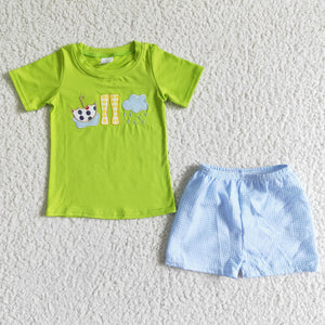Umbrella Rain Boots Embroidery Boys Shorts Sets