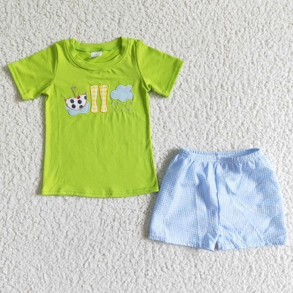 Umbrella Rain Boots Embroidery Boys Shorts Sets