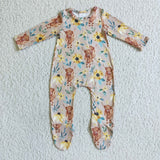 Promotional Floral Highland Cow Khaki Boys Fall Romper