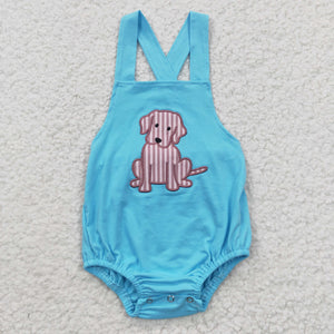 Stripe Dog Sky Blue Boys Summer Romper