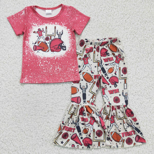 Football Hot Pink Girls Short Sleeve+Trousers Sets