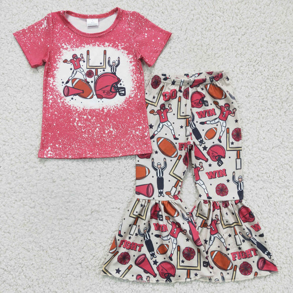 Football Hot Pink Girls Short Sleeve+Trousers Sets