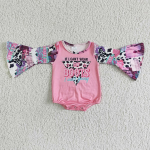 Promotional My Boots Cow Print Flared Sleeve Pink Girls Fall Romper