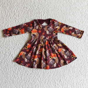 Promotional Turkey Wine Bow Girls Thanksgiving Dress