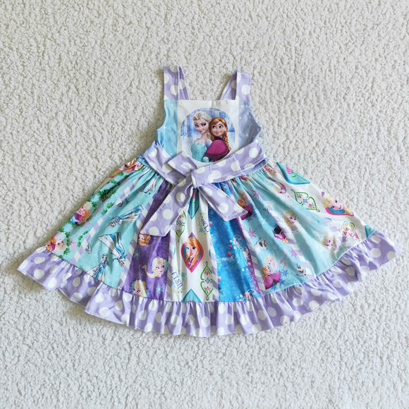 Promotional Cartoon Princess Blue Girls Patchwork Dress