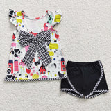 Promotional Farm Animals Plaid Bow Girls Shorts Sets