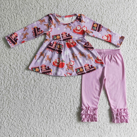 Santa Reindeer Gifts Pink Purple Legging Girls Christmas Outfits