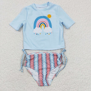 Rainbow Sky Blue Girls Swimsuits