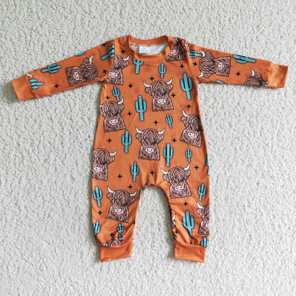 Cactus Cow Yak Orange Boys Fall Romper