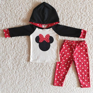 Cartoon Polka Dots Red Girls Fall Hoodie Sets