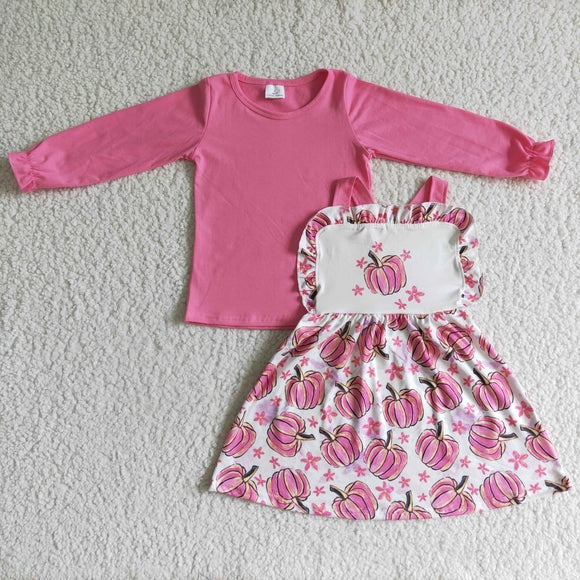 Pumpkin Pink Shirt Suspenders Dress Girls Overalls Sets