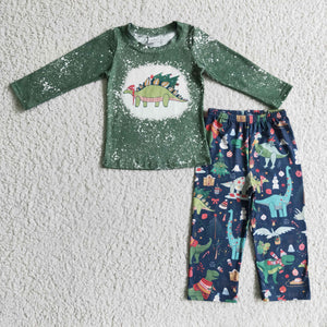 Promotional Dinosaur Green Boys Christmas Outfits