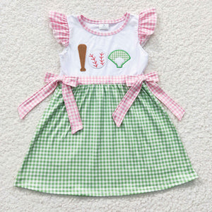 Baseball Green Plaid Pink White Girls Sleeveless Dress