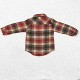 Pockets Brown Red Plaid Shirt Boys Long Sleeve Top