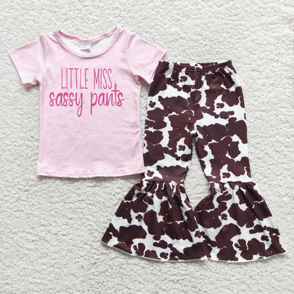 Promotional Little Miss Sassy Pants Pink Girls Short Sleeve+Trousers Sets