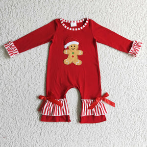Gingerbread Red Stripe Girls Christmas Romper