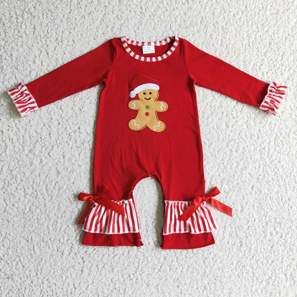 Gingerbread Red Stripe Girls Christmas Romper