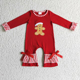 Gingerbread Red Stripe Girls Christmas Romper