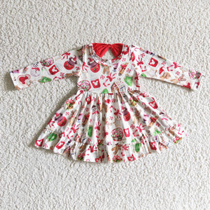 Promotional Cartoon Snack Cookies Bow Pink Girls Christmas Dress