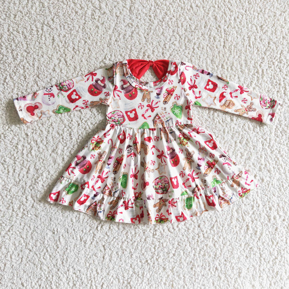 Promotional Cartoon Snack Cookies Bow Pink Girls Christmas Dress