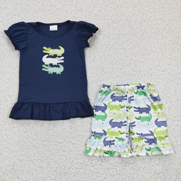 Crocodile Navy Girls Shorts Sets