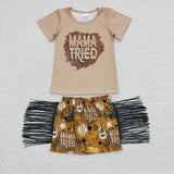 Promotional Mama Tried Beige Guitar Tassels Girls Skirt Sets
