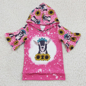 Promotional Gem Cow Sunflower Hot Pink Hoodie Girls Short Sleeve Top