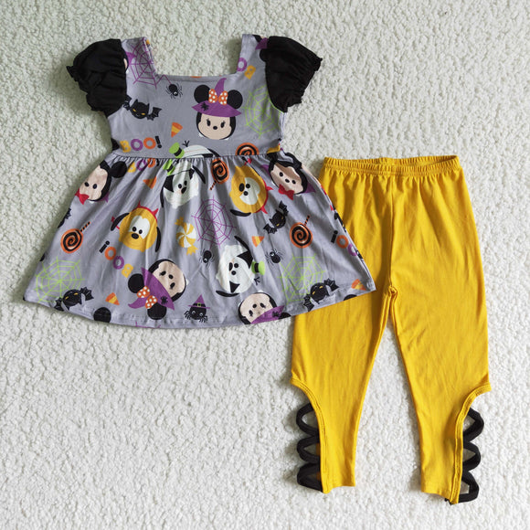 Cartoon Boo Gray Yellow Girls Halloween Outfits